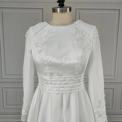 Long Sleeve Modest Classic Bridal Dress Classic Wedding Dresses BlissGown.com 