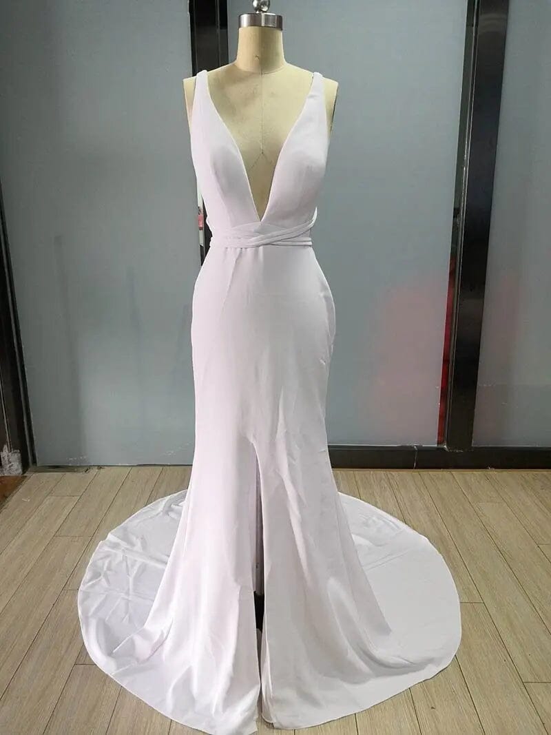 Sleeveless Deep V Neck Sexy Wedding Dresses Sexy Wedding Dresses BlissGown.com 