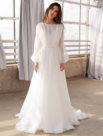 A Line Puff Sleeves Open V – BlissGown