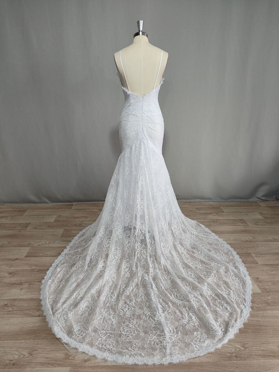 Boho Mermaid Spaghetti Straps Lace Backless Wedding Dress - BlissGown