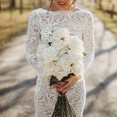 Flexible Long Sleeves Lace Bohemian Open Back Wedding Dress Boho Wedding Dresses BlissGown 