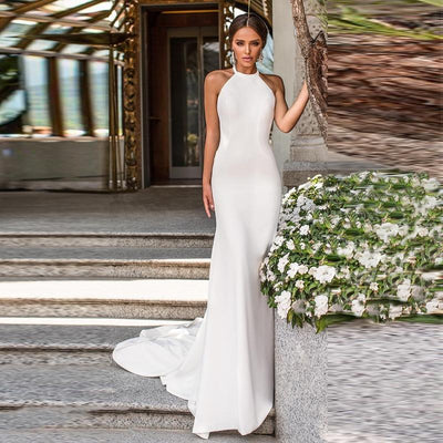 Halter Neck Mermaid Simple Wedding Dress Classic Wedding Dresses BlissGown 