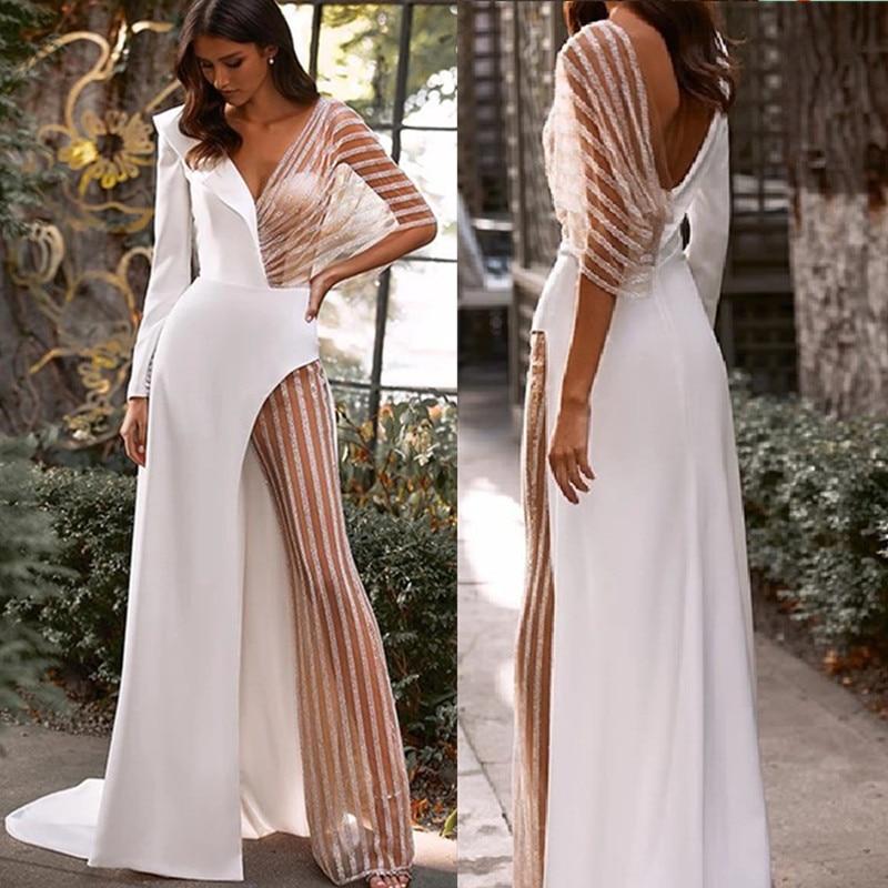 Long Sleeves Sexy Illusion Jumpsuit Wedding Dress - BlissGown