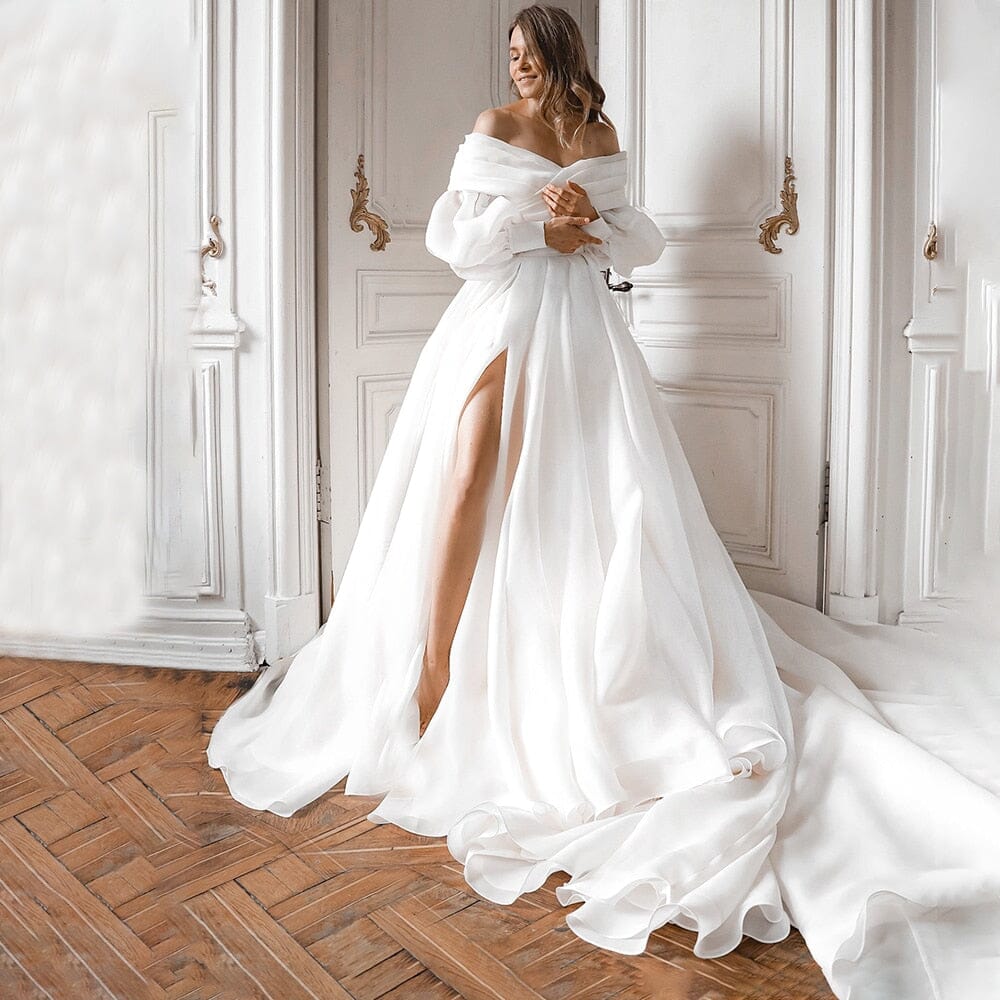 Removable Bolero with Detachable Overskirt Train Wedding Dress BlissGown