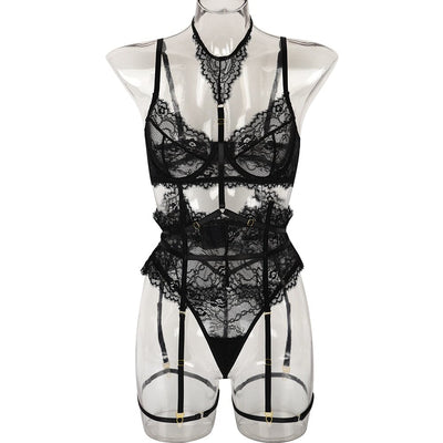 Sexy Lingerie 3-Pieces Lace Suit Sexy Garter Belt Set Accessories BlissGown 