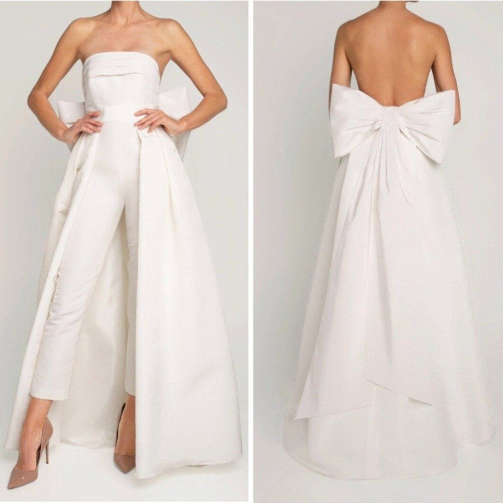 Sparkly Jumpsuit With Detachable Train Bridal Party Gown - BlissGown